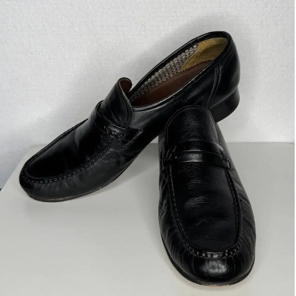 1990s Donato Marrone Black Leather Penny Loafers Brazil Men’s 10.5 M